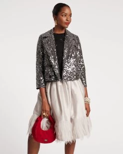 Barbara Midi Skirt Feather Fringe Silver 6 Barbara Midi Skirt Feather Fringe Silver -clothing SHELL BLACK 04