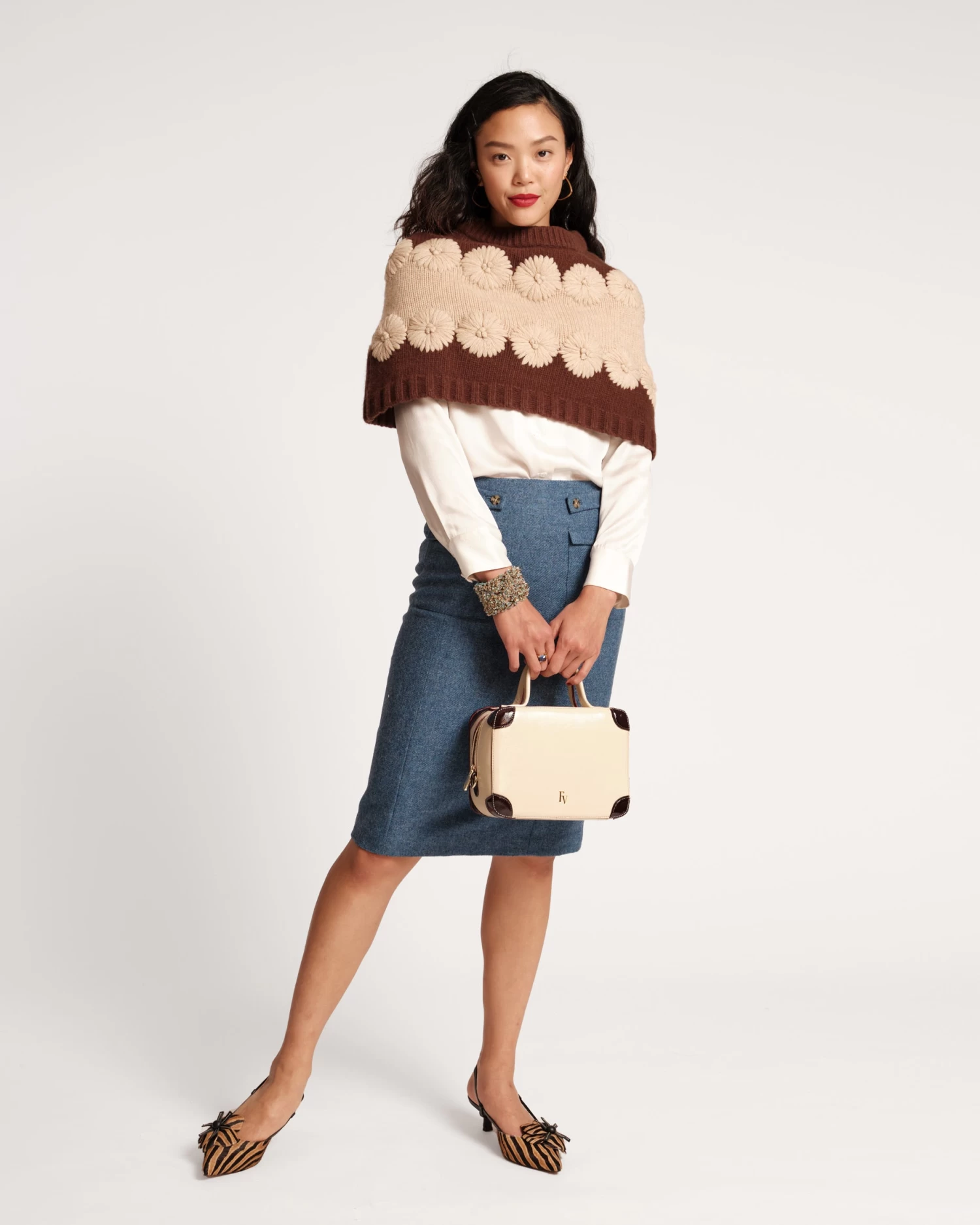 Emma Embroidered Wool Flower Shrug Chocolate Oyster 4 Emma Embroidered Wool Flower Shrug Chocolate Oyster - Image 4