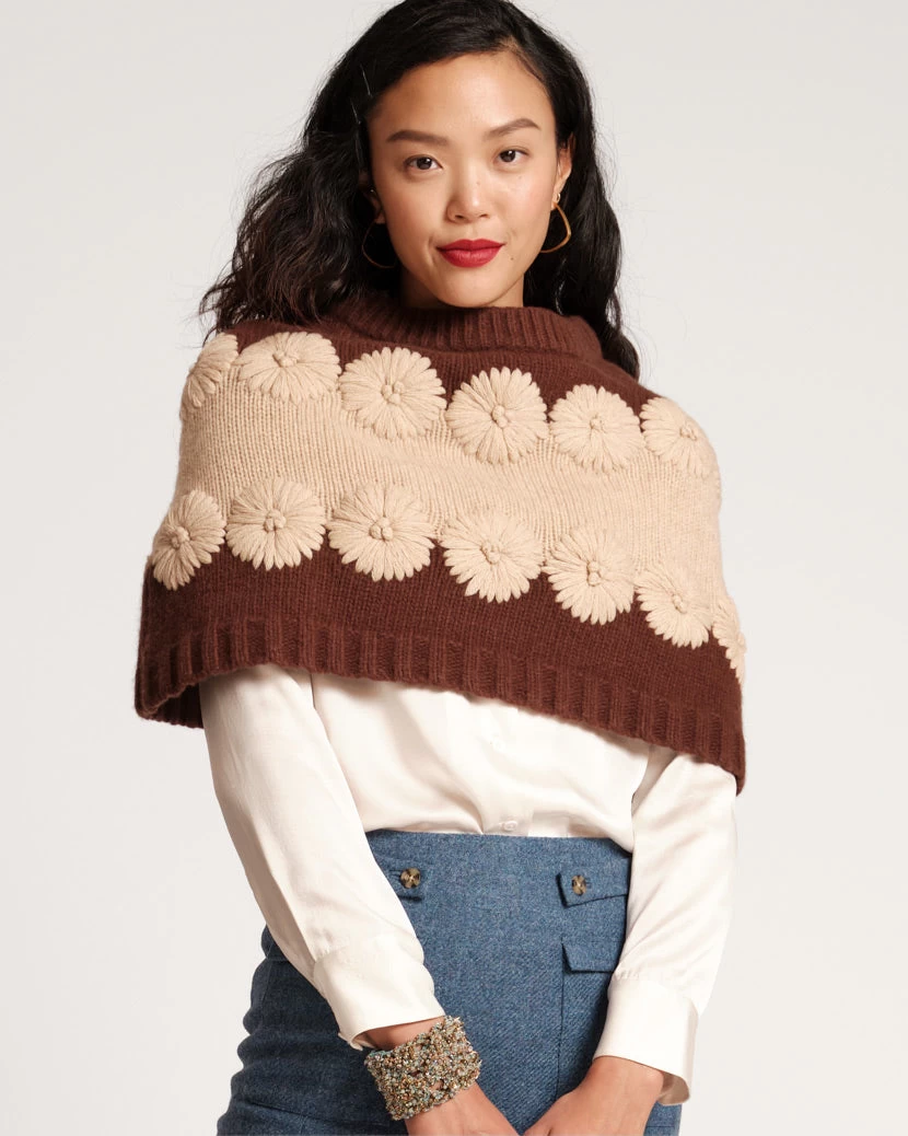 Emma Embroidered Wool Flower Shrug Chocolate Oyster 2 Emma Embroidered Wool Flower Shrug Chocolate Oyster - Image 2