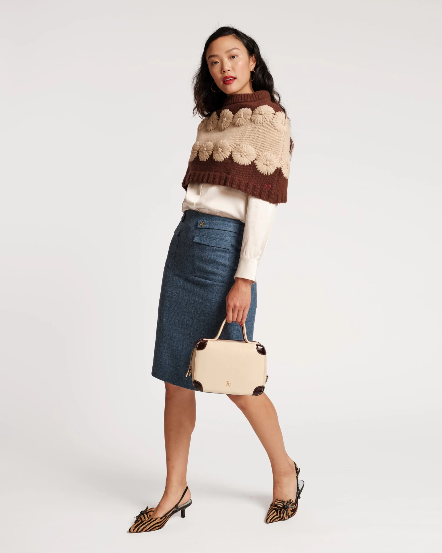 Emma Embroidered Wool Flower Shrug Chocolate Oyster 3 Emma Embroidered Wool Flower Shrug Chocolate Oyster - Image 3