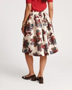 Barbara Midi Skirt Autumn Leaves -clothing SKIRT FLORAL WHITE 04