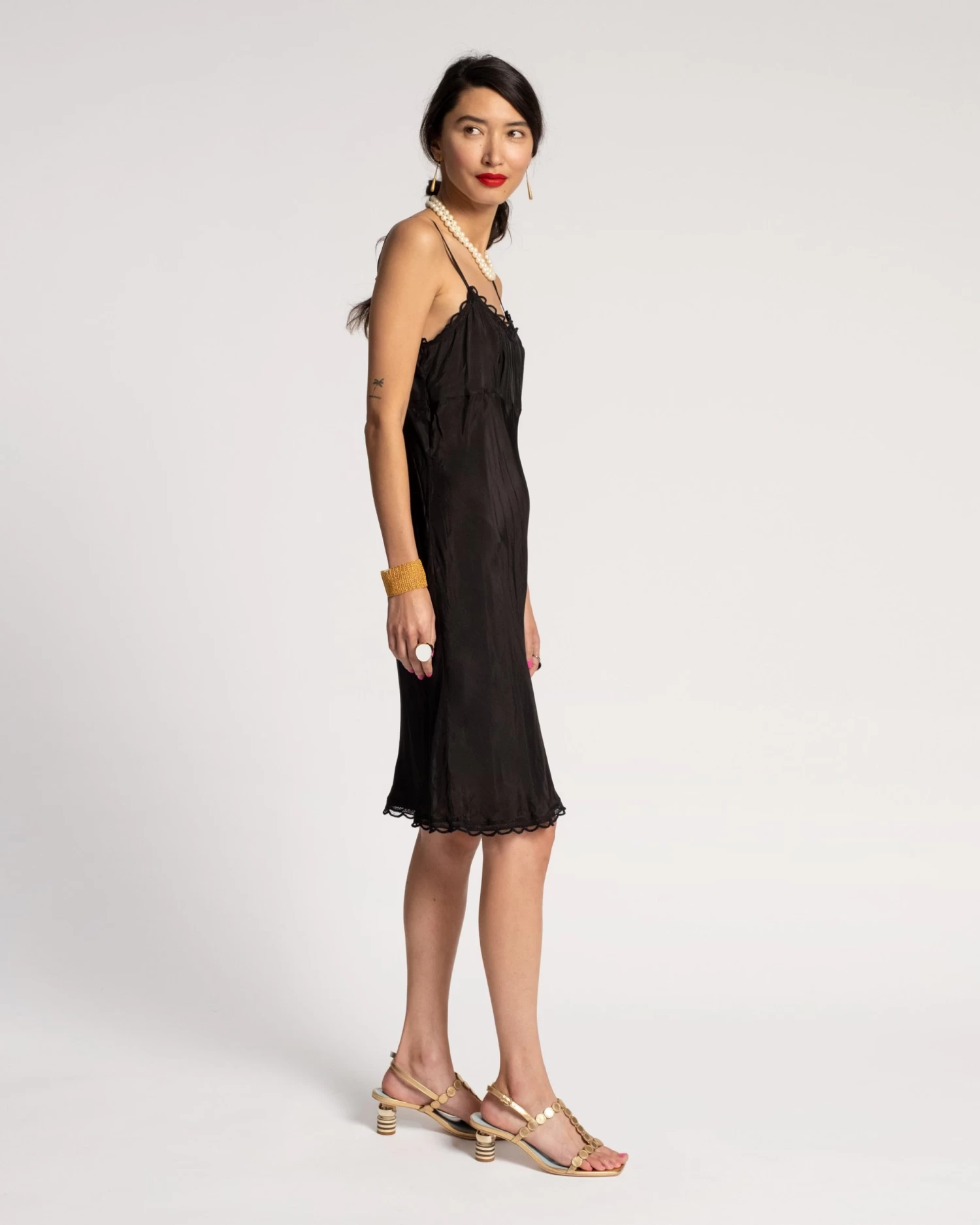 Scallop Slip Dress Silk Black 4 Scallop Slip Dress Silk Black - Image 4