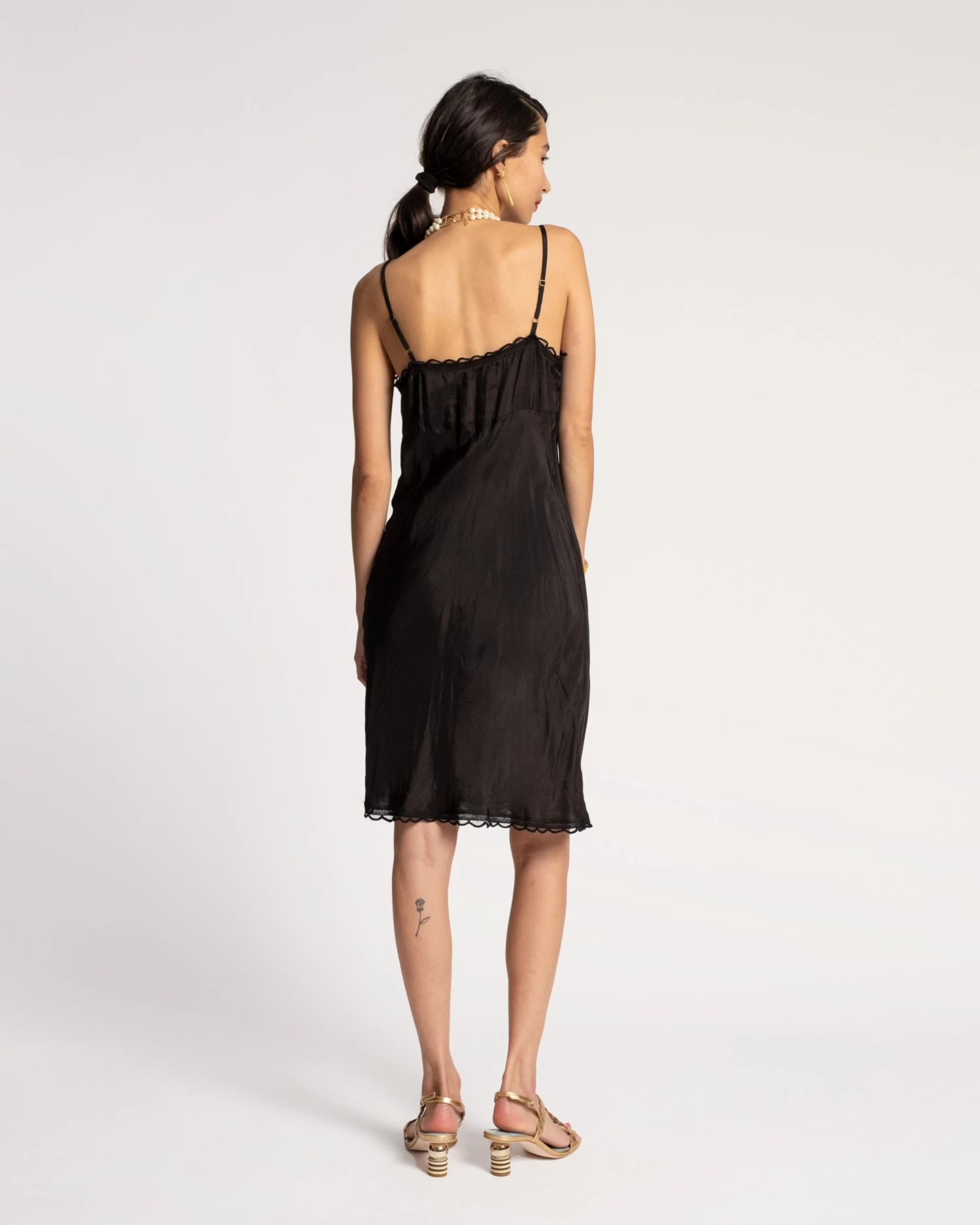 Scallop Slip Dress Silk Black 5 Scallop Slip Dress Silk Black - Image 5