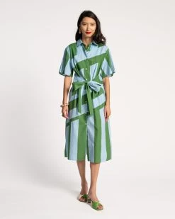 Amanda Shirtdress Stripe Green Light Blue