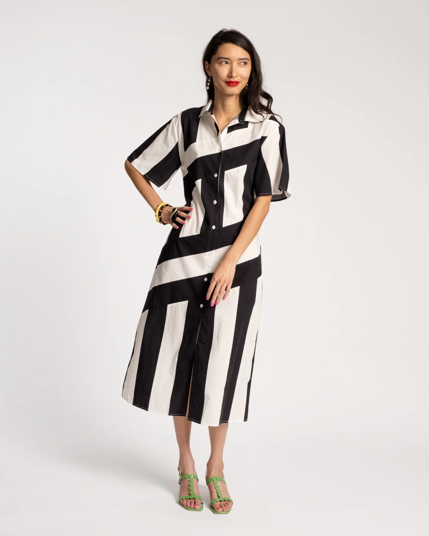 Amanda Shirtdress Stripe Black Oyster 2 Amanda Shirtdress Stripe Black Oyster - Image 2