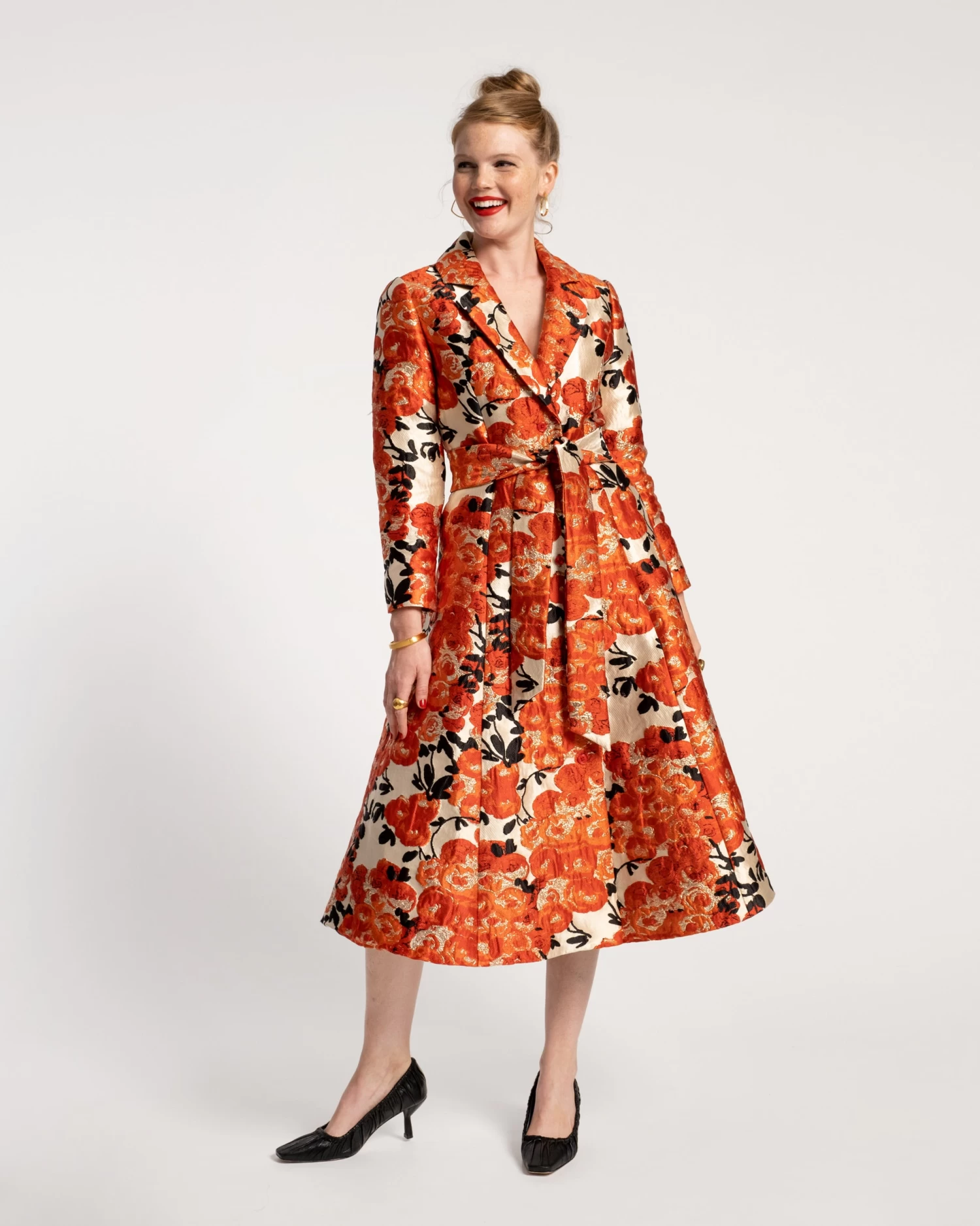 Lucille Wrap Dress Rose Floral Metallic Jacquard 1 Lucille Wrap Dress Rose Floral Metallic Jacquard