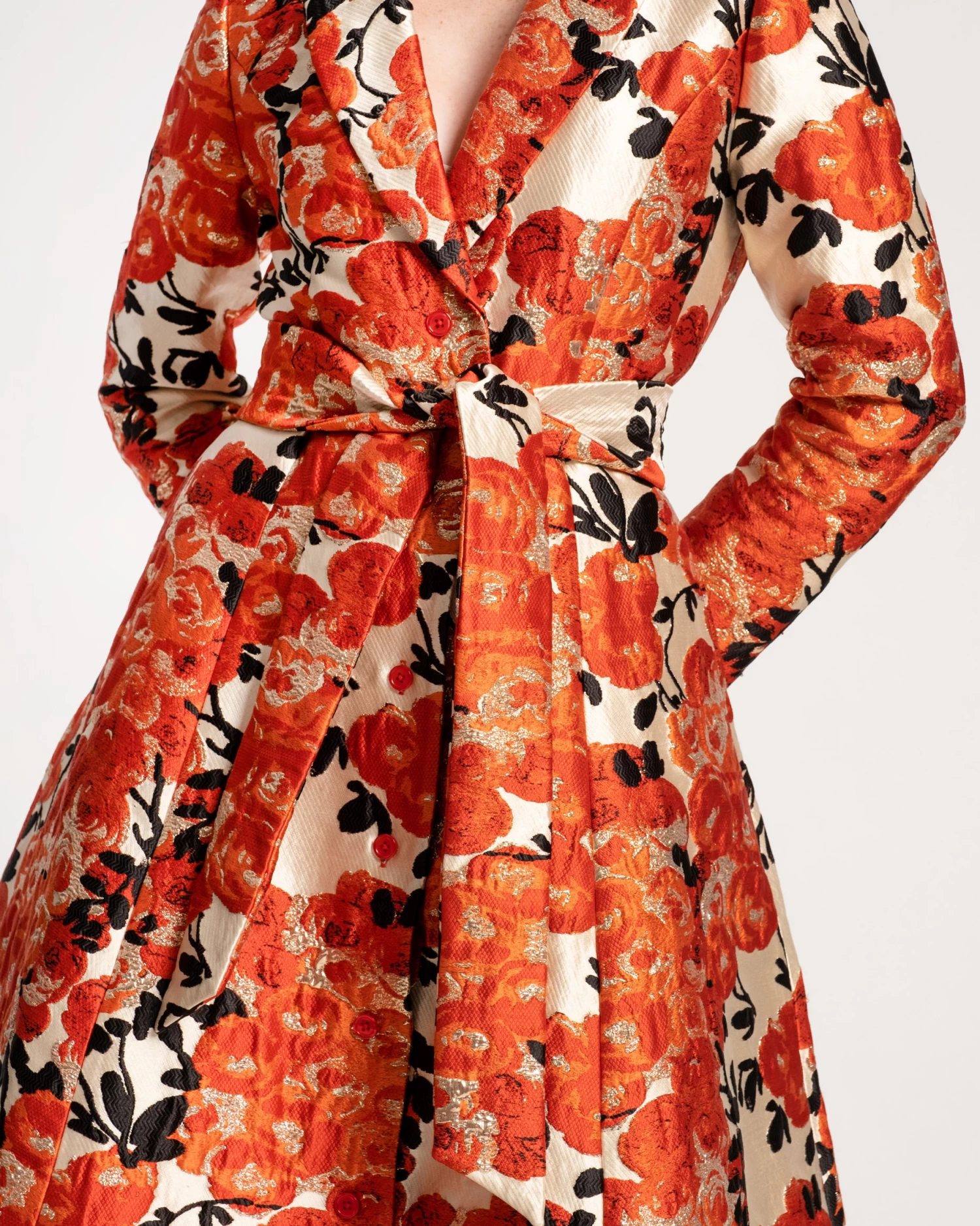 Lucille Wrap Dress Rose Floral Metallic Jacquard 4 Lucille Wrap Dress Rose Floral Metallic Jacquard - Image 4