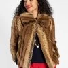 Short Faux Fur Jacket Chevron Stripe