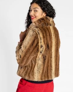 Short Faux Fur Jacket Chevron Stripe -clothing Shortfur brown 04 98721508 67d3 41f6 8e6f 512d569cf8a9