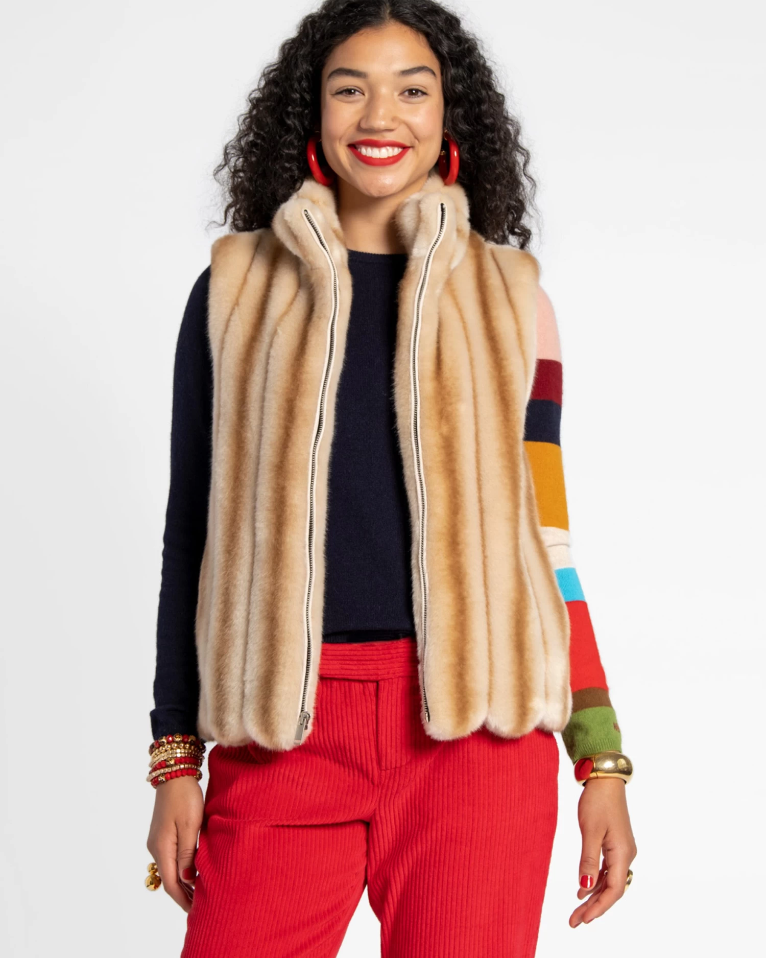 Faux Fur Scalloped Hem Vest Honey 1 Faux Fur Scalloped Hem Vest Honey