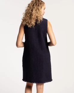 Twiggy Fringe Dress Cotton Boucle Navy -clothing TWIGGY DRESS NAVY 03