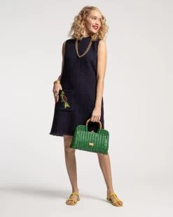 Twiggy Fringe Dress Cotton Boucle Navy -clothing TWIGGY DRESS NAVY 06