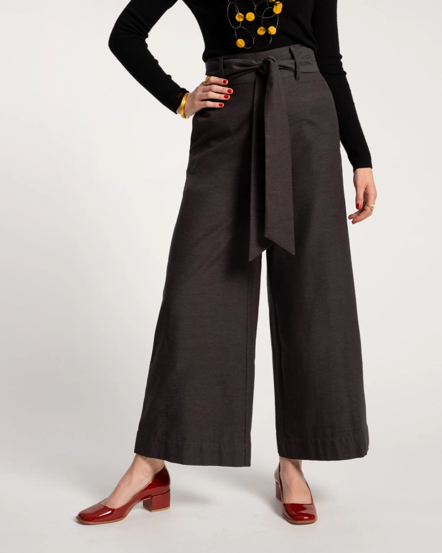 Zoey Belted Cotton Pant Charcoal 1 Zoey Belted Cotton Pant Charcoal