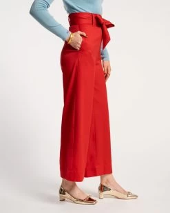 Zoey Belted Cotton Pant Red -clothing ZOE RED 03