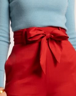 Zoey Belted Cotton Pant Red -clothing ZOE RED 05