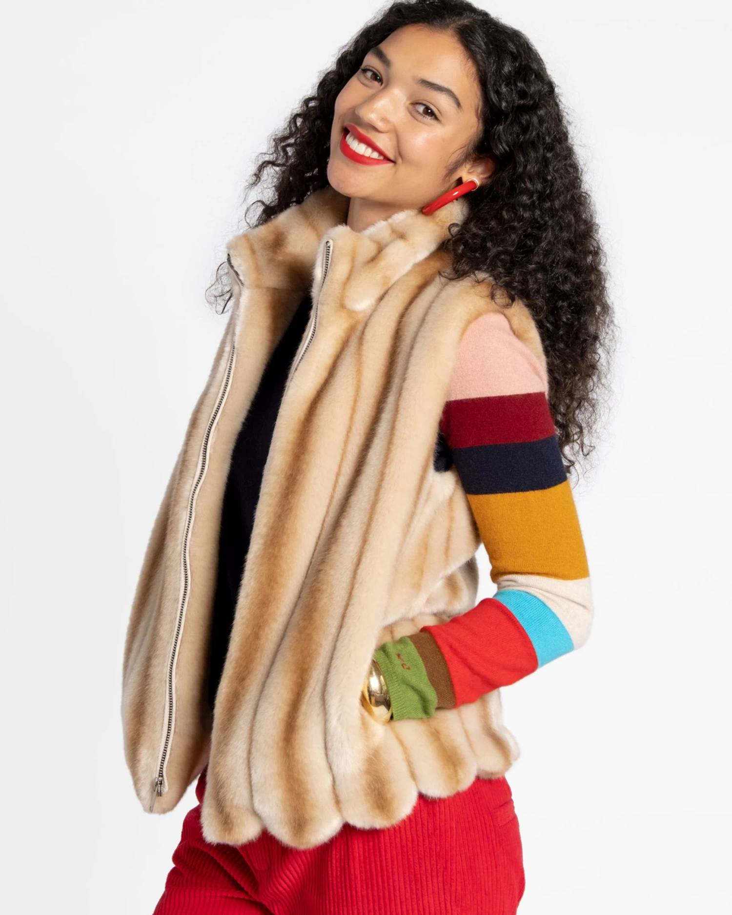 Faux Fur Scalloped Hem Vest Honey 2 Faux Fur Scalloped Hem Vest Honey - Image 2