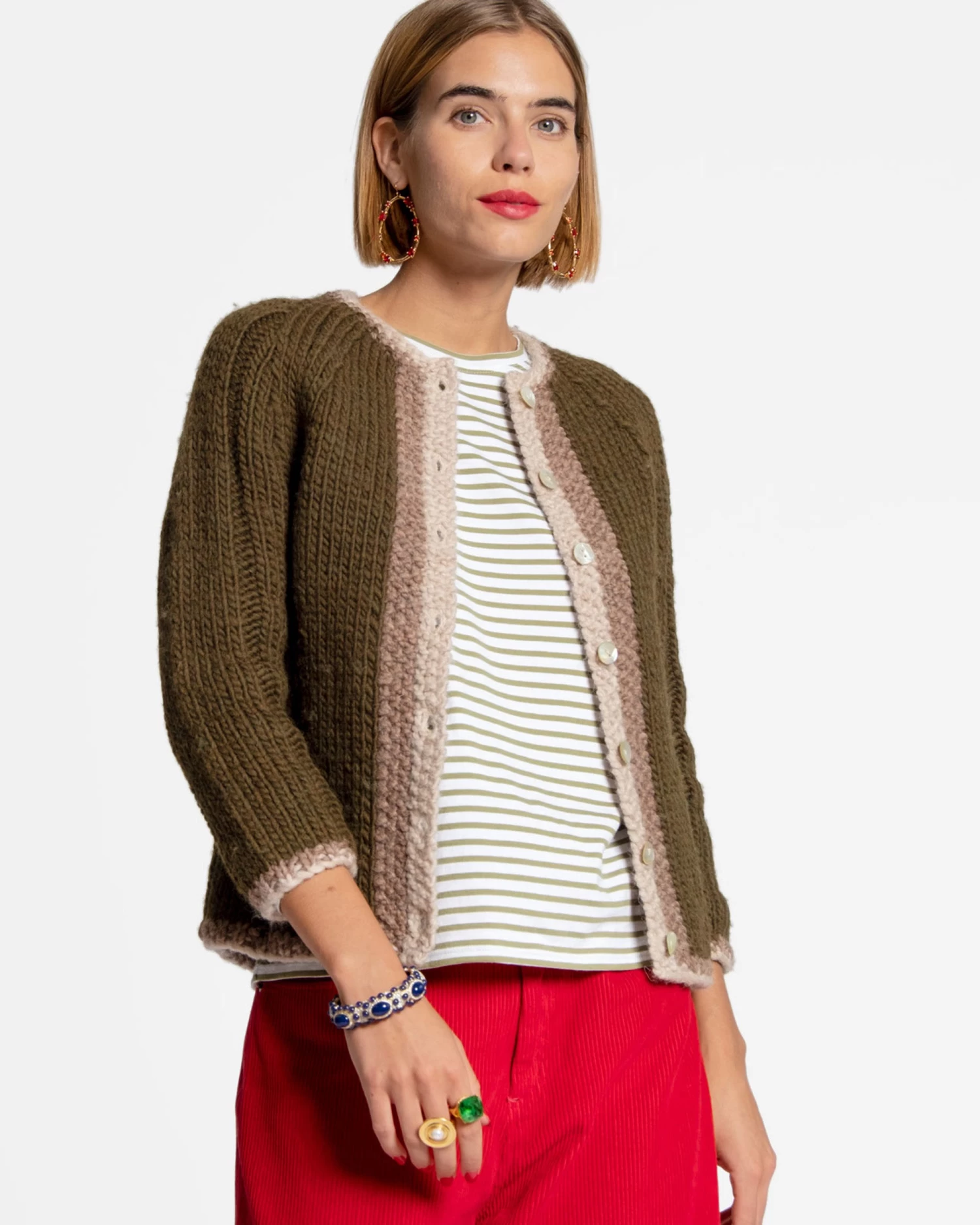 Wool Border Sweater Olive 1 Wool Border Sweater Olive