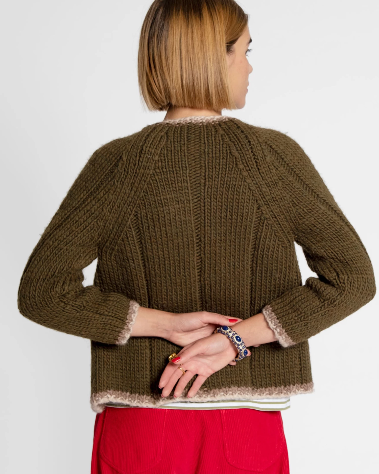 Wool Border Sweater Olive 2 Wool Border Sweater Olive - Image 2