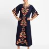Charming Caftan Poppy Embroidery Navy