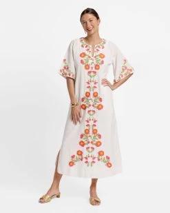 Charming Caftan Poppy Embroidery Oyster