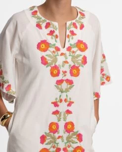 Charming Caftan Poppy Embroidery Oyster -clothing caftan poppy white 03 501c1a53 b2bf 443b bd1c d8d44d9dd665