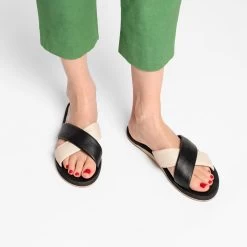 Criss Cross Cloud Slide Nappa Black Oyster -clothing cloud cross black