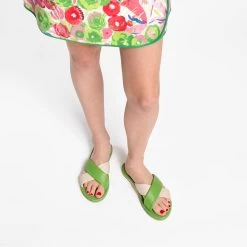 Criss Cross Cloud Slide Nappa Green Oyster -clothing cloud cross green