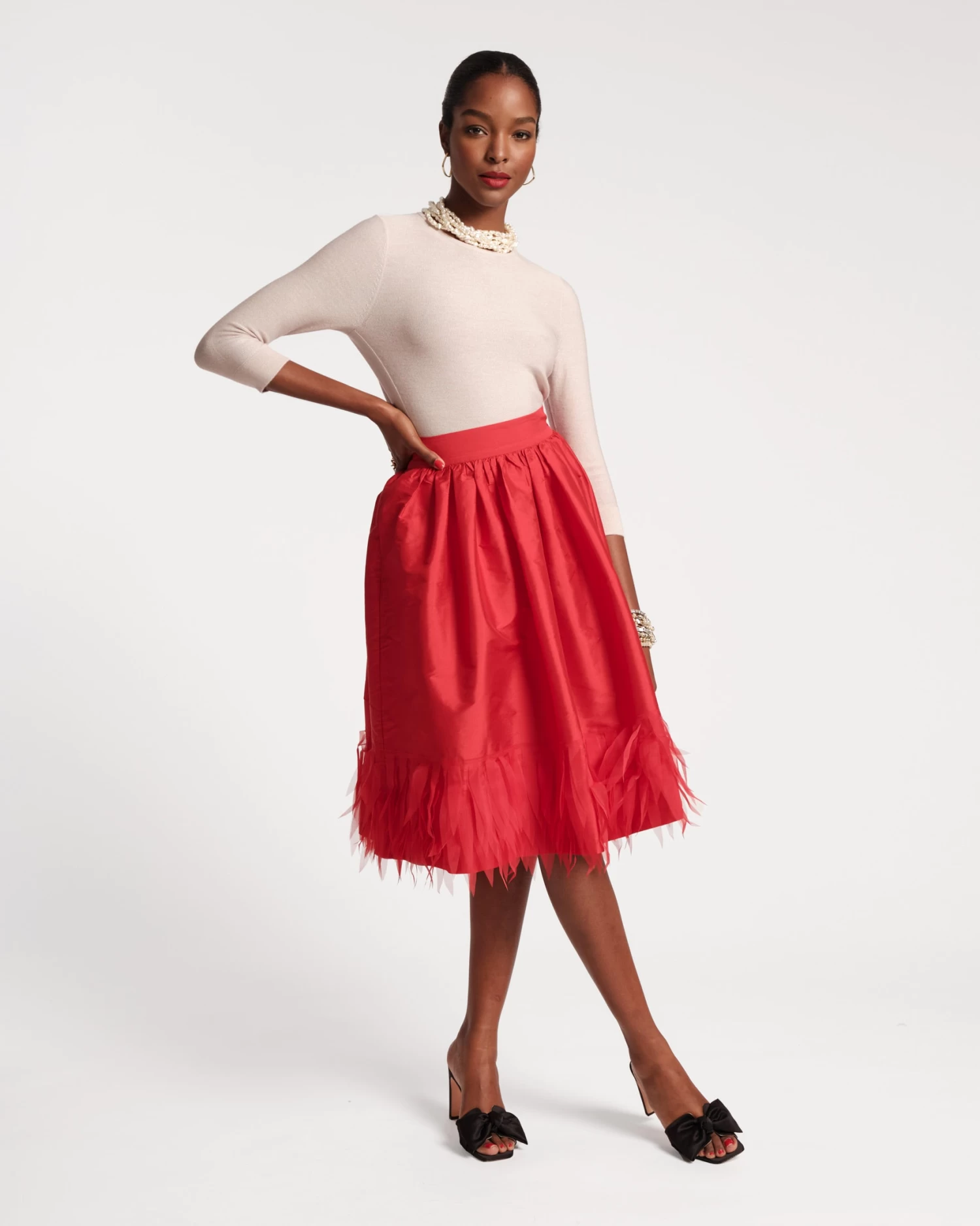Barbara Midi Skirt Feather Fringe Red 2 Barbara Midi Skirt Feather Fringe Red - Image 2