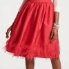 Barbara Midi Skirt Feather Fringe Red