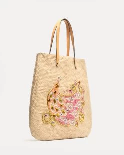 Harper Embroidered Peacock Tote -clothing flattote 02