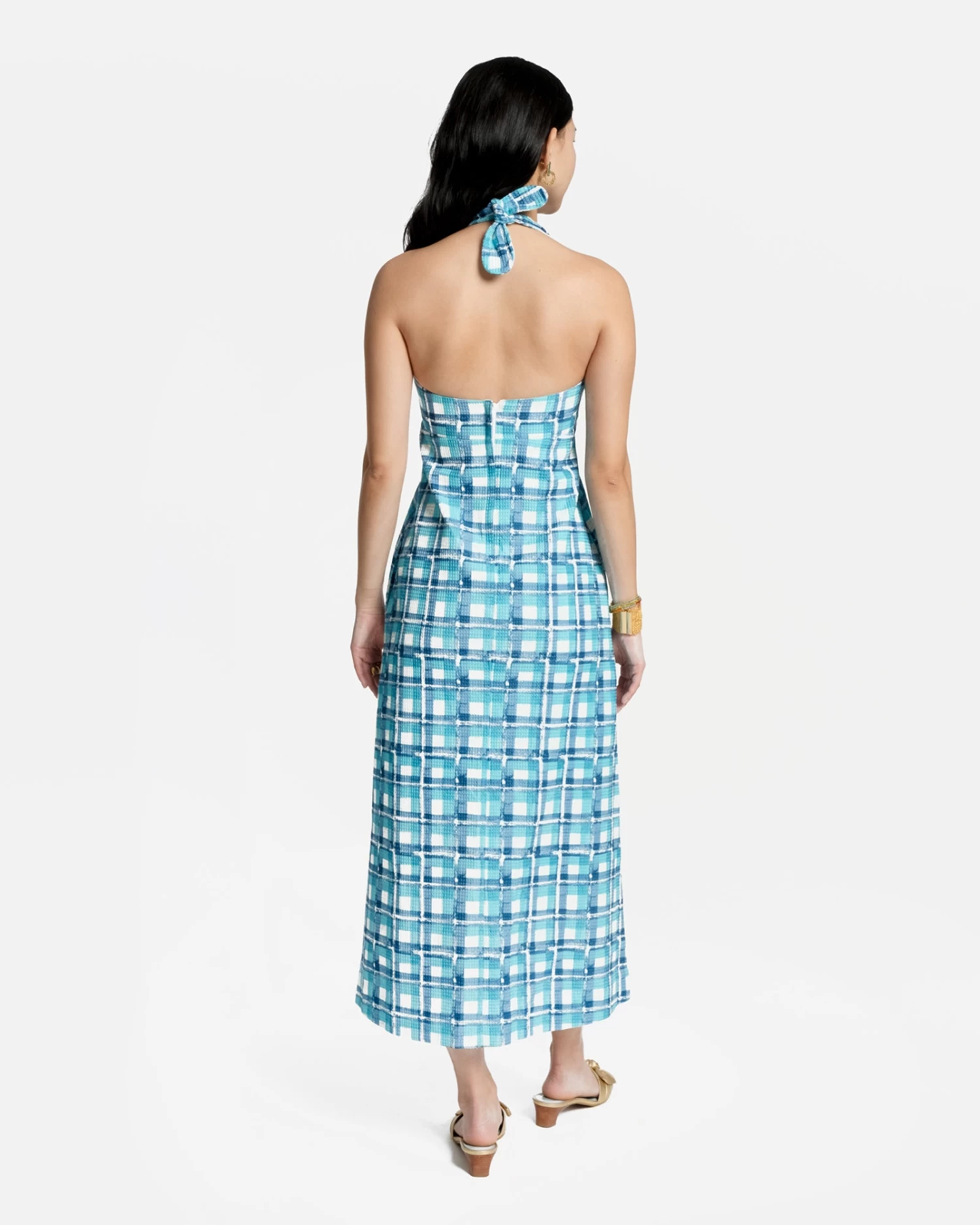 Malia Halter Dress Waffleweave Azure Block 4 Malia Halter Dress Waffleweave Azure Block - Image 4