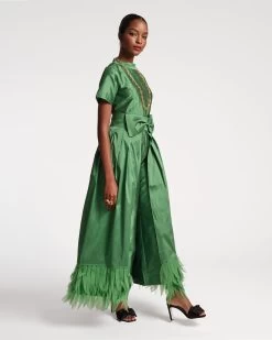 Jody Jumpsuit Feather Fringe Emerald Black -clothing jumpsuit green 04