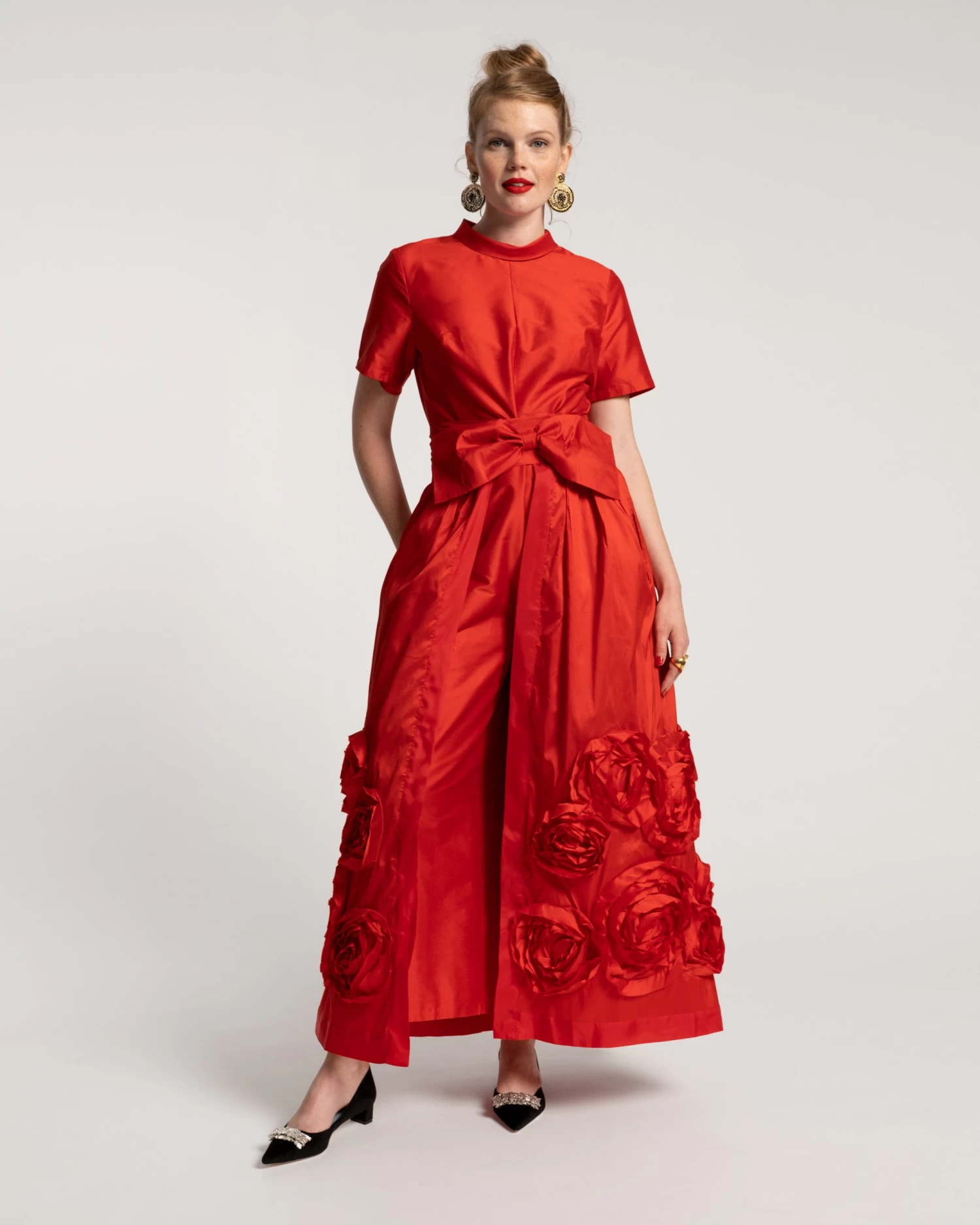 Audrey Flower Jumpsuit Shantung Red 2 Audrey Flower Jumpsuit Shantung Red - Image 2