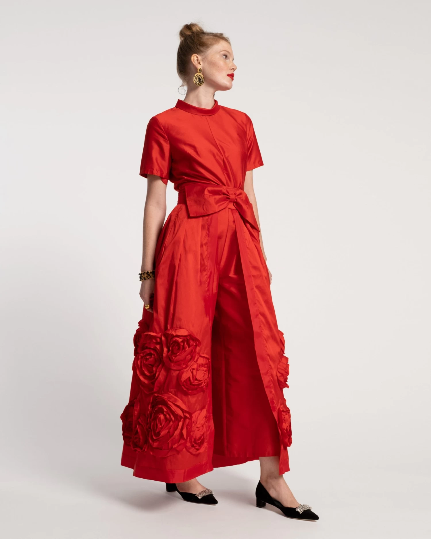 Audrey Flower Jumpsuit Shantung Red 4 Audrey Flower Jumpsuit Shantung Red - Image 4