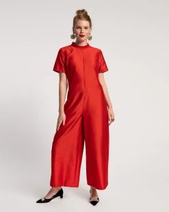 Audrey Flower Jumpsuit Shantung Red 11 Audrey Flower Jumpsuit Shantung Red -clothing jumpsuit red 05 scaled