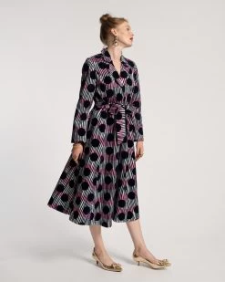 Lucille Wrap Dress Scoop Flocked Velvet Navy Multi -clothing lucille polkadot 03