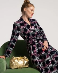 Lucille Wrap Dress Scoop Flocked Velvet Navy Multi -clothing lucille polkadot 05