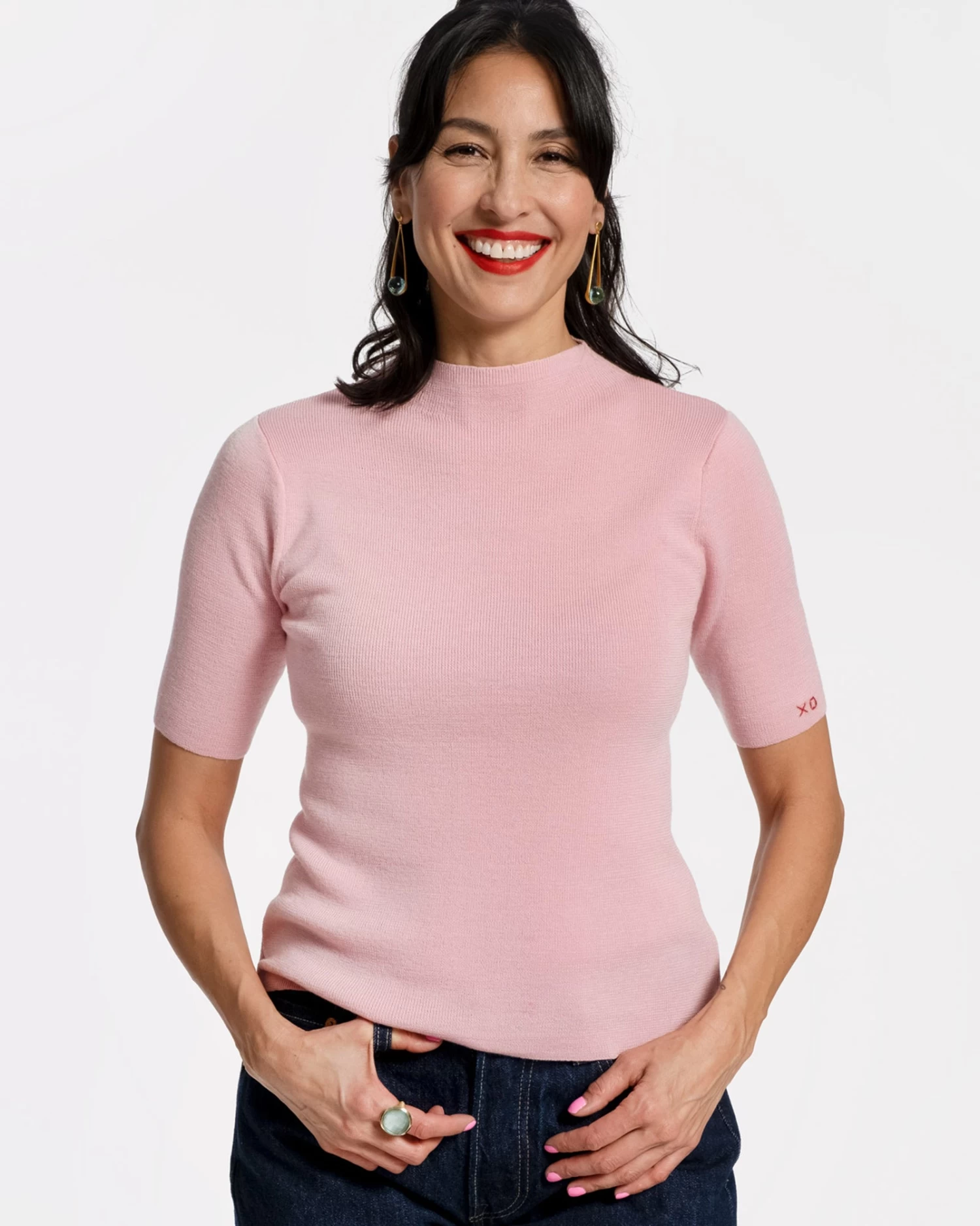 Marie Merino Mock Neck Pink 1 Marie Merino Mock Neck Pink