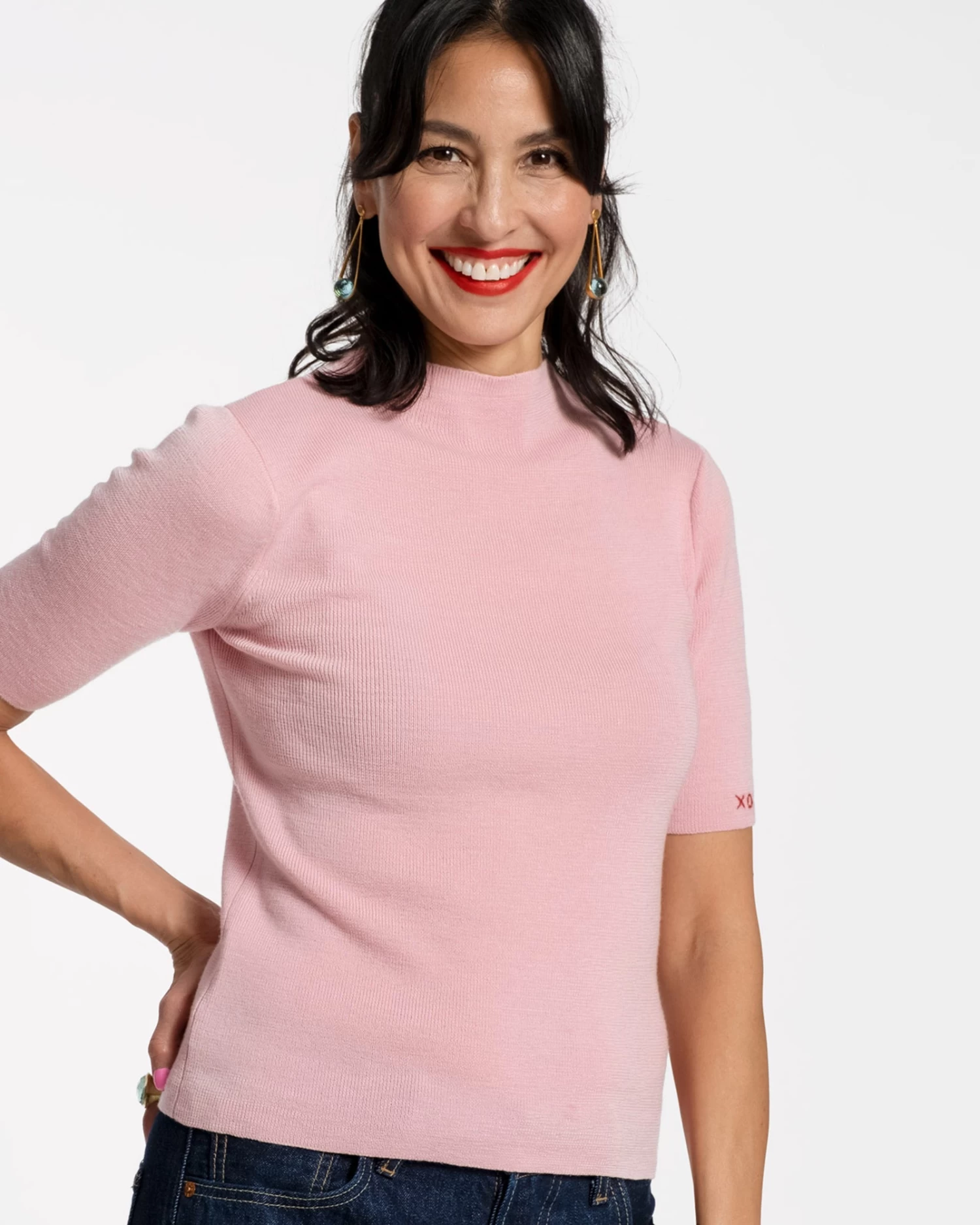 Marie Merino Mock Neck Pink 2 Marie Merino Mock Neck Pink - Image 2
