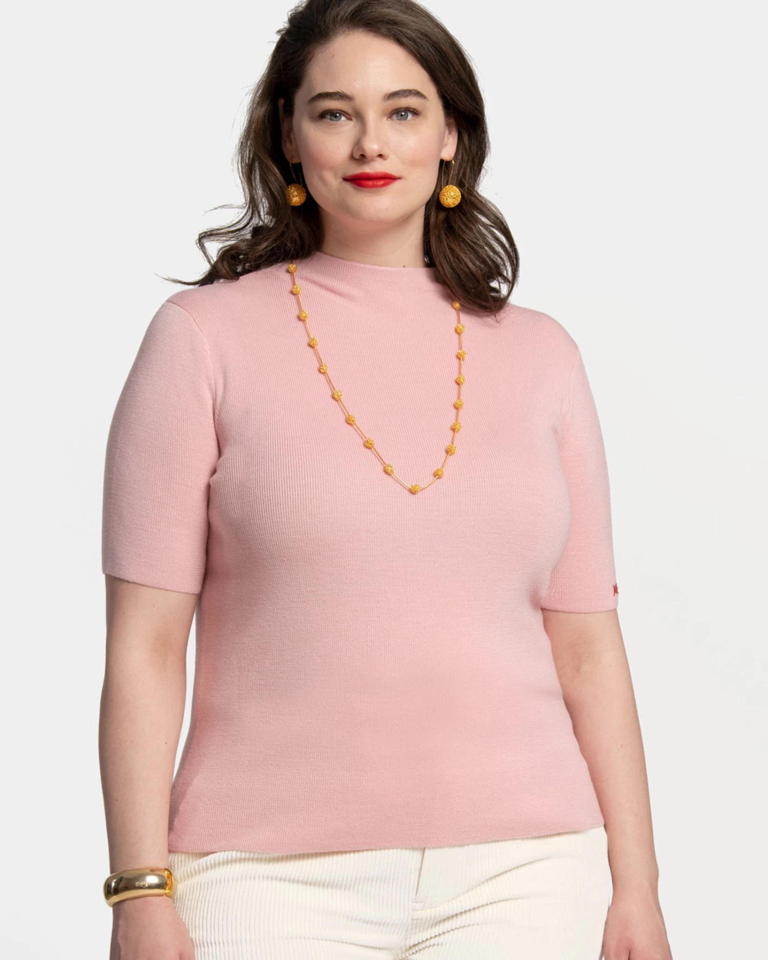 Marie Merino Mock Neck Pink 3 Marie Merino Mock Neck Pink - Image 3