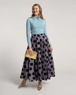 Ball Skirt Scoop Flocked Velvet Navy Multi -clothing polkadotskirt 02