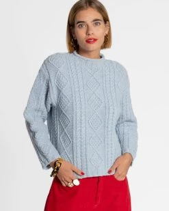 Wool Fisherman Skipper Pullover Sky