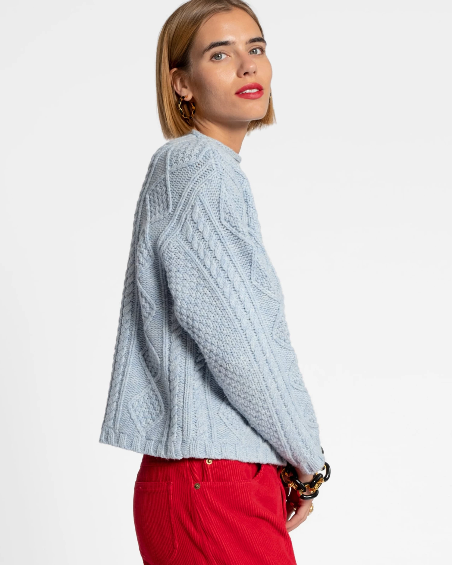 Wool Fisherman Skipper Pullover Sky 2 Wool Fisherman Skipper Pullover Sky - Image 2