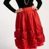 Barbara Skirt Flowers Shantung Red