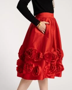 Barbara Skirt Flowers Shantung Red -clothing skirt flowers red 03