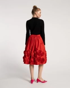 Barbara Skirt Flowers Shantung Red -clothing skirt flowers red 04