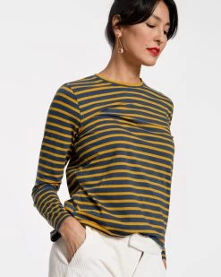 Long Sleeve Striped Shirt Navy Mustard -clothing stripe blueyellow 03