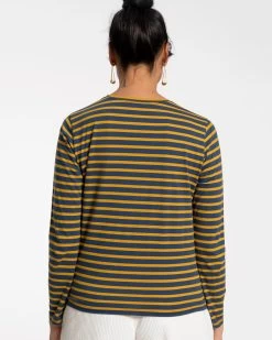 Long Sleeve Striped Shirt Navy Mustard -clothing stripe blueyellow 04