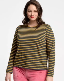 Long Sleeve Striped Shirt Navy Mustard -clothing stripe t plus