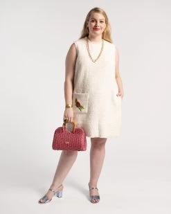 Twiggy Fringe Dress Cotton Boucle White -clothing twiggy plus